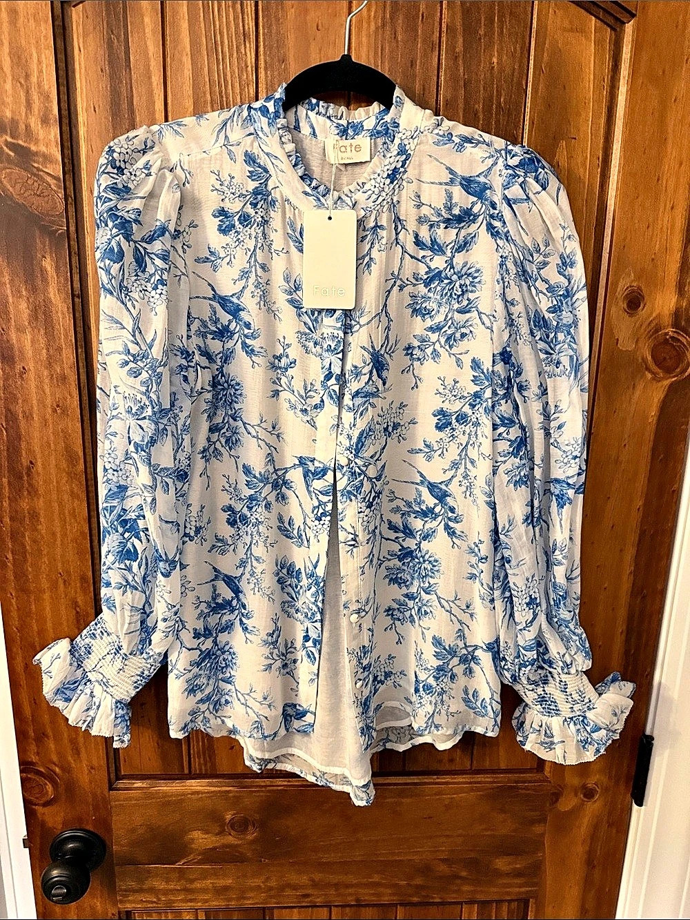 Fate Floral Blouse in Blue & White